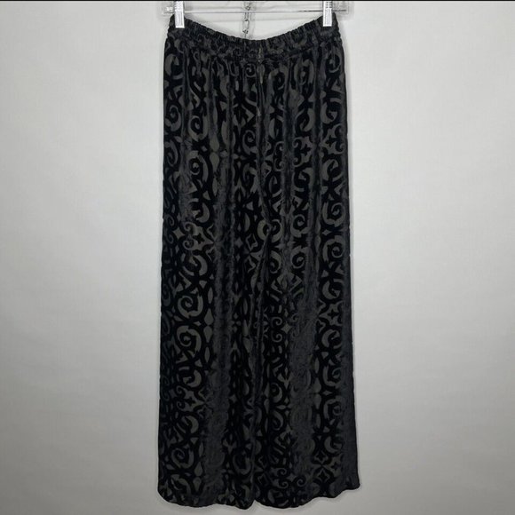 Vintage 90s Emanuel Ungaro Palazzo Pants Size M Sheer Black Velvet Burnout - Picture 3 of 5